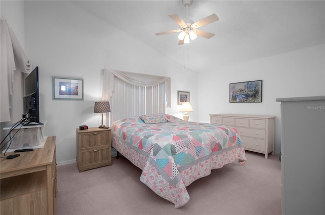 10444 S Clint Loop, Floral City, FL 34436 - bedroom with light carpet, baseboards, a ceiling fan, and high vaulted ceiling