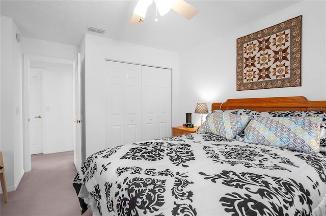 10444 S Clint Loop, Floral City, FL 34436 - bedroom with carpet floors, a closet, ceiling fan, and baseboards