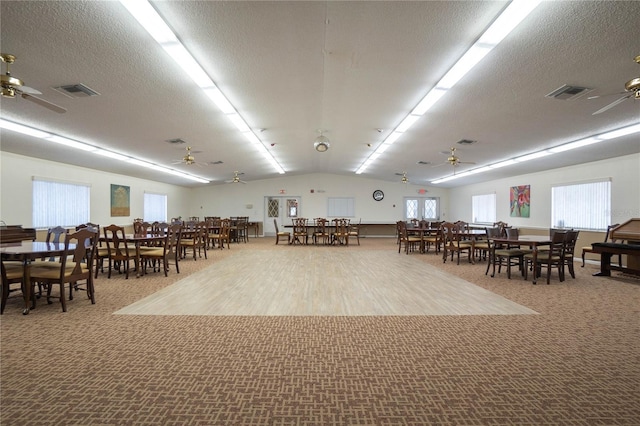 10444 S Clint Loop, Floral City, FL 34436 - misc room with ceiling fan, carpet, lofted ceiling, and a textured ceiling