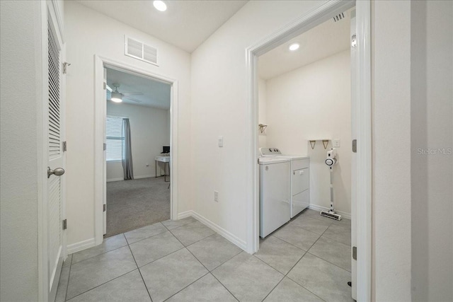 160 Hickory Course Loop, Ocala, FL 34472 - hallway featuring washer and clothes dryer, light tile patterned floors, and recessed lighting
