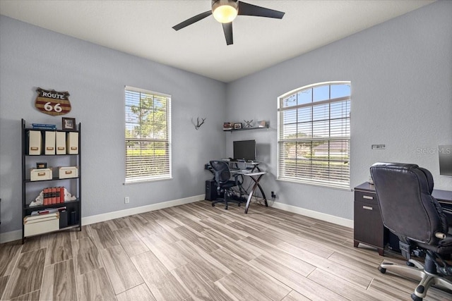 1107 SE 49th Ave, Ocala, FL 34471 - home office with ceiling fan, light wood-type flooring, and healthy amount of natural light