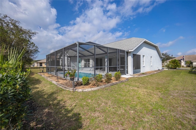 3656 E Lake Todd Dr, Hernando, FL 34442 - back of house with a lawn, stucco siding, an outdoor pool, and glass enclosure