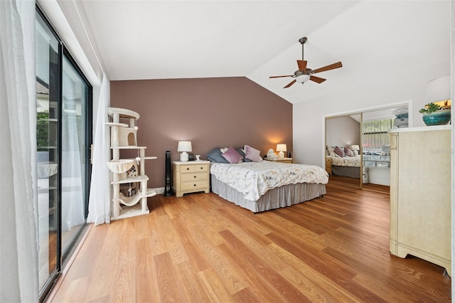 451 E Ireland Ct, Hernando, FL 34442 - bedroom featuring light wood-style flooring, lofted ceiling, a ceiling fan, and access to outside