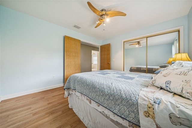451 E Ireland Ct, Hernando, FL 34442 - bedroom with wood finished floors, baseboards, a closet, and ceiling fan