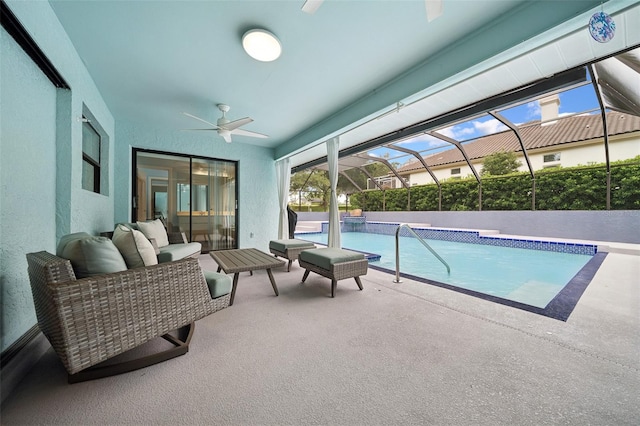 451 E Ireland Ct, Hernando, FL 34442 - view of pool with a ceiling fan, a patio, outdoor lounge area, and glass enclosure