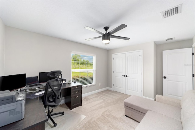 7442 SW 129th Ln, Ocala, FL 34473 - office area featuring ceiling fan, baseboards, and light carpet
