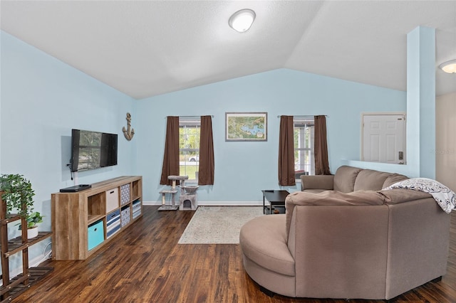 30 Bahia Trace Loop, Ocala, FL 34472 - living room featuring lofted ceiling, dark wood-type flooring, healthy amount of natural light, and baseboards