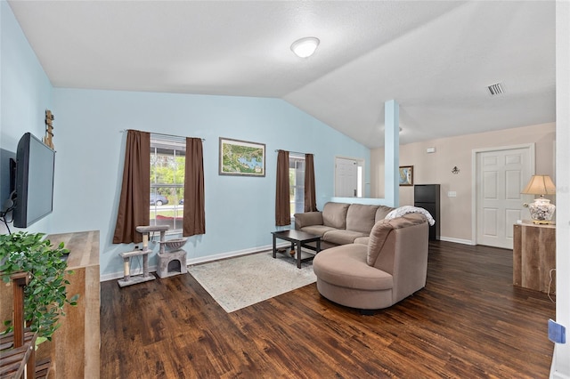 30 Bahia Trace Loop, Ocala, FL 34472 - living area with dark wood-type flooring, vaulted ceiling, and baseboards
