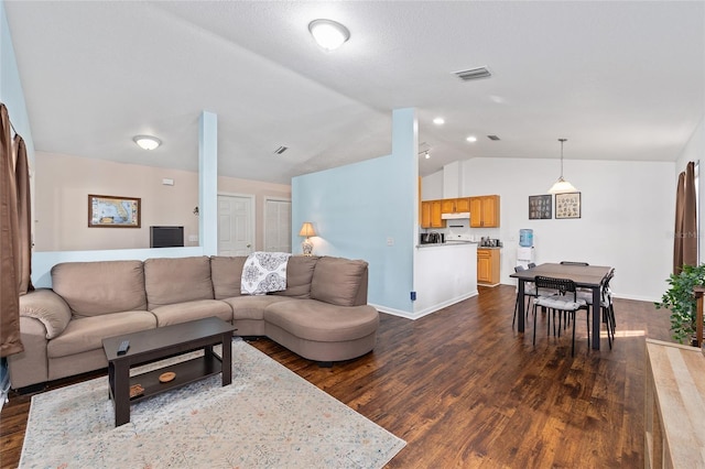 30 Bahia Trace Loop, Ocala, FL 34472 - living room with dark wood-style floors, lofted ceiling, and baseboards
