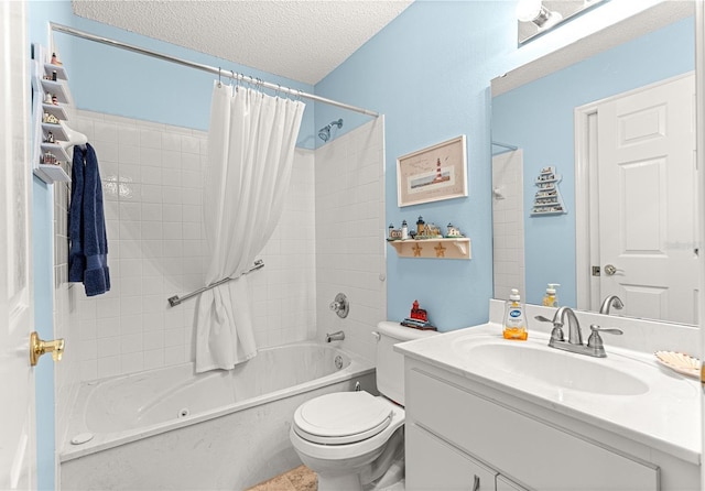 9266 SW 91st Cir, Ocala, FL 34481 - bathroom with shower / bath combination with curtain, a textured ceiling, toilet, and vanity