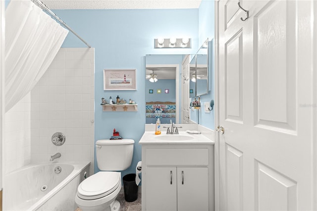 9266 SW 91st Cir, Ocala, FL 34481 - ensuite bathroom featuring toilet, vanity, shower / bath combination with curtain, and a ceiling fan