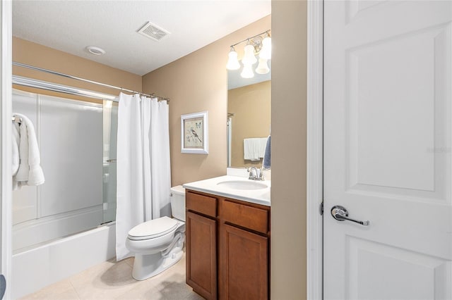 9170 SW 65th Loop, Ocala, FL 34481 - full bathroom with vanity, shower / bathtub combination with curtain, toilet, and tile patterned floors