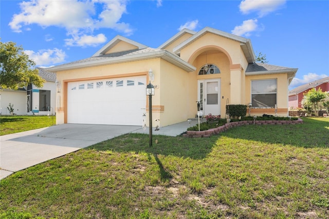 10468 S Drew Bryant Cir, Floral City, FL 34436 - ranch-style house featuring stucco siding, an attached garage, driveway, and a front lawn