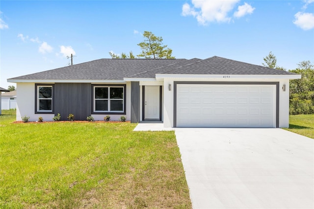 16697 SW 30 Avenue Rd, Ocala, FL 34473 - ranch-style home with a shingled roof, driveway, a front lawn, and an attached garage