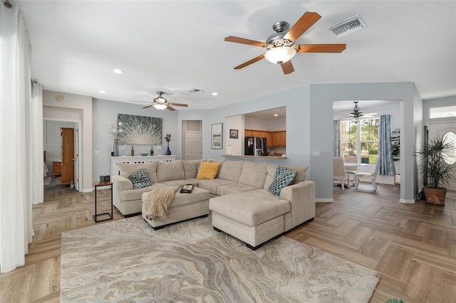 12804 SE 90th Court Rd, Summerfield, FL 34491 - living area featuring ceiling fan, baseboards, and recessed lighting