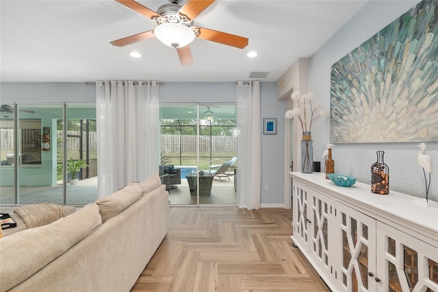 12804 SE 90th Court Rd, Summerfield, FL 34491 - living room featuring recessed lighting, baseboards, and a ceiling fan