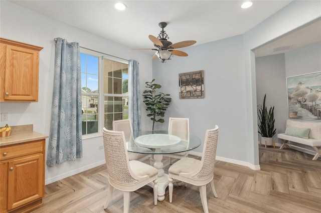 12804 SE 90th Court Rd, Summerfield, FL 34491 - dining room featuring recessed lighting, ceiling fan, and baseboards