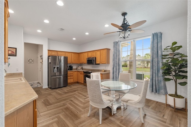 12804 SE 90th Court Rd, Summerfield, FL 34491 - dining room featuring recessed lighting, a ceiling fan, and baseboards