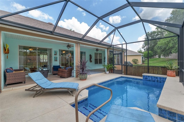 12804 SE 90th Court Rd, Summerfield, FL 34491 - outdoor pool with a ceiling fan, a patio, and a lanai