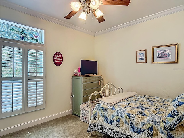 1575 S Wallace Pt Unit 23, Crystal River, FL 34429 - bedroom featuring carpet, crown molding, baseboards, and ceiling fan