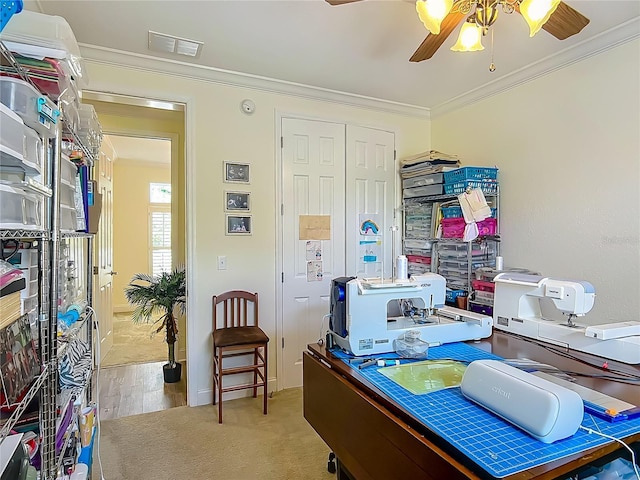 1575 S Wallace Pt Unit 23, Crystal River, FL 34429 - office area featuring a ceiling fan and crown molding