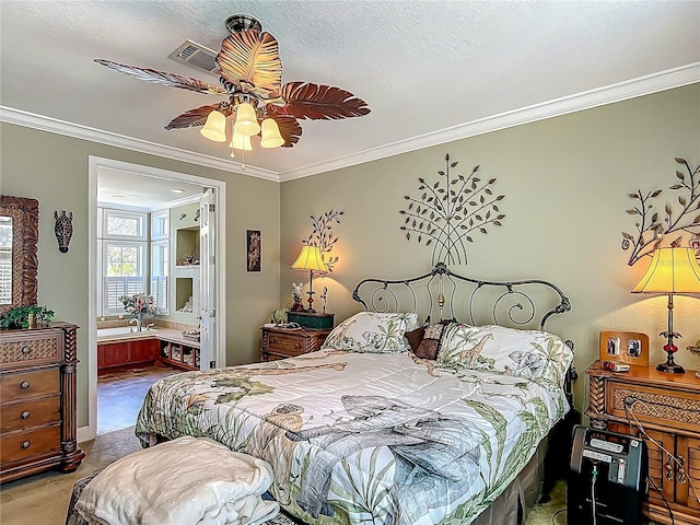 1575 S Wallace Pt Unit 23, Crystal River, FL 34429 - bedroom featuring ornamental molding, connected bathroom, and ceiling fan