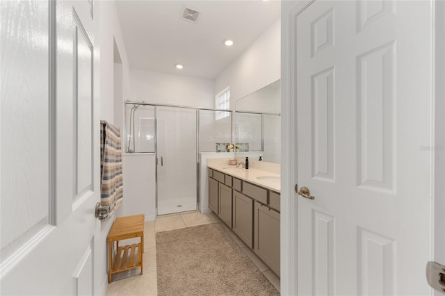 7571 SW 64th Street Rd, Ocala, FL 34474 - bathroom with a shower stall, vanity, tile patterned flooring, and recessed lighting