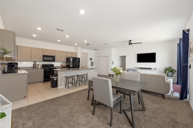 7571 SW 64th Street Rd, Ocala, FL 34474 - dining room featuring recessed lighting, light colored carpet, a ceiling fan, and light tile patterned floors
