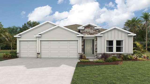 12791 NW 13th Ln, Newberry, FL 32669 - view of front facade featuring stone siding, driveway, an attached garage, and board and batten siding