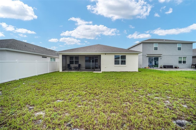 7224 SW 61st Pl, Ocala, FL 34474 - rear view of property featuring a sunroom, stucco siding, and a patio area