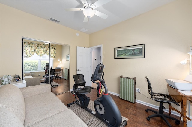 7333 SW 98th Ct, Ocala, FL 34481 - office area featuring dark wood finished floors, a ceiling fan, and baseboards