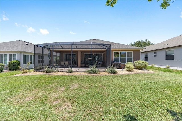 7333 SW 98th Ct, Ocala, FL 34481 - rear view of property featuring a patio, a yard, a lanai, and stucco siding