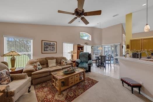 2434 Walnut Heights Rd, Apopka, FL 32703 - living area with ceiling fan and a towering ceiling