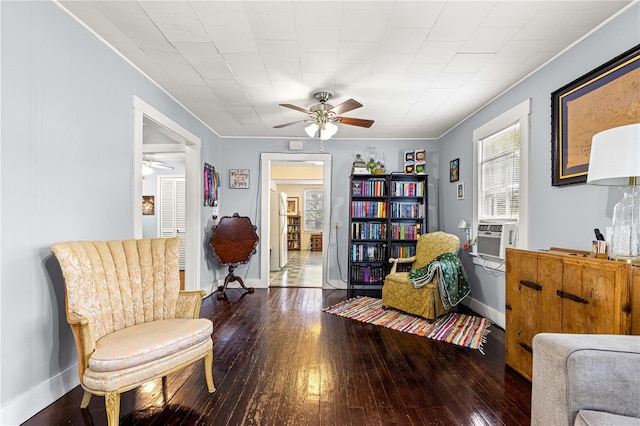 1405 NE 55th St, Ocala, FL 34479 - sitting room featuring a ceiling fan, hardwood / wood-style flooring, cooling unit, and crown molding