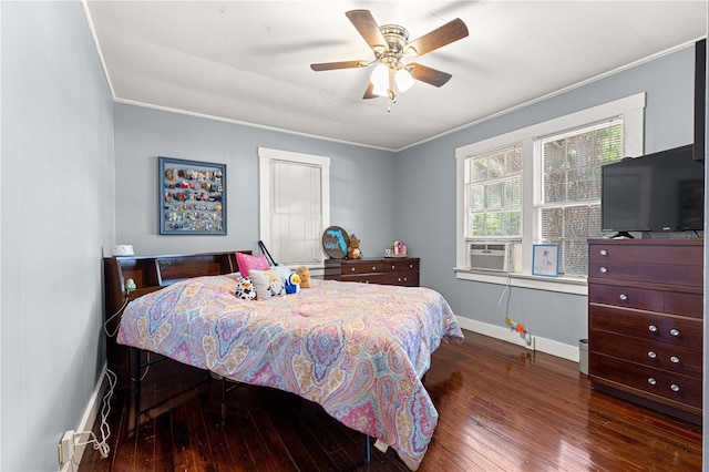 1405 NE 55th St, Ocala, FL 34479 - bedroom featuring baseboards, crown molding, hardwood / wood-style floors, a baseboard radiator, and cooling unit