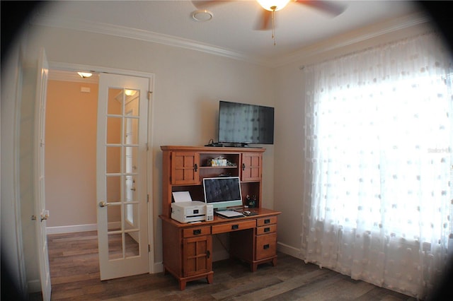 5306 W Comstock Pl, Beverly Hills, FL 34465 - office featuring light wood-type flooring, ceiling fan, ornamental molding, and baseboards