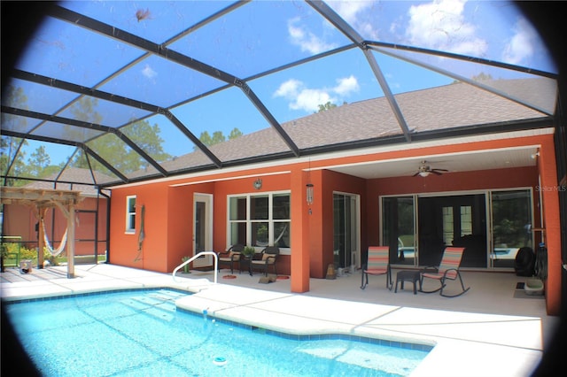 5306 W Comstock Pl, Beverly Hills, FL 34465 - swimming pool with a patio, ceiling fan, and glass enclosure