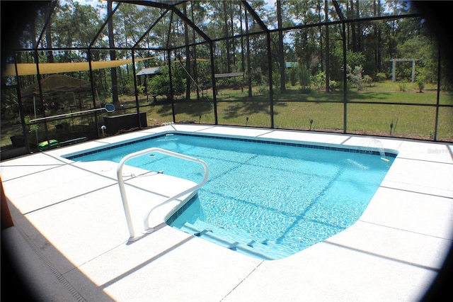 5306 W Comstock Pl, Beverly Hills, FL 34465 - swimming pool with glass enclosure, a patio, and a lawn