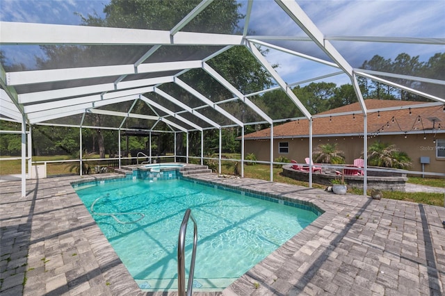 12495 SW 66th St, Ocala, FL 34481 - view of swimming pool with a patio, a pool with connected hot tub, and a lanai