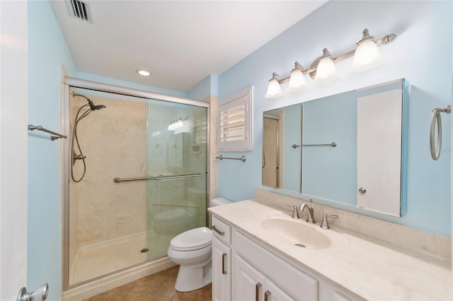 8745 SW 92nd St Unit B, Ocala, FL 34481 - full bathroom with toilet, vanity, a shower stall, and tile patterned floors