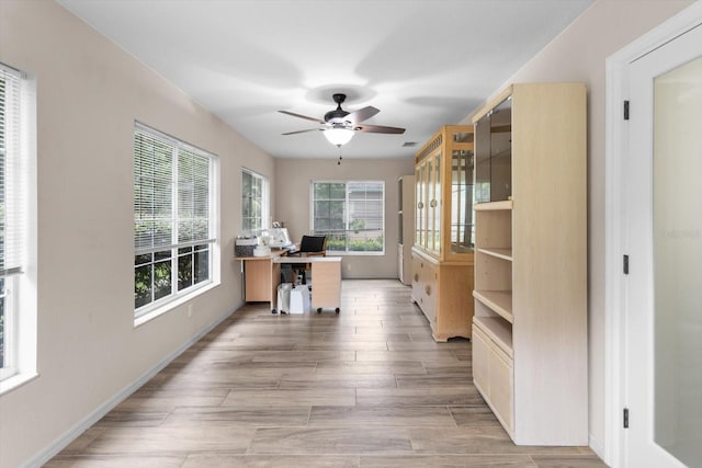 14481 SW 112th Cir, Dunnellon, FL 34432 - home office featuring ceiling fan, baseboards, and light wood finished floors