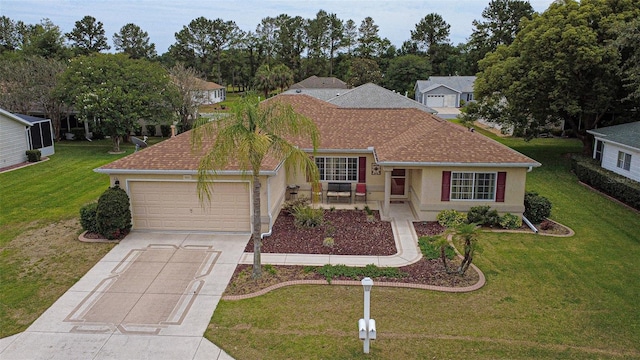 9891 SE 138th Loop, Summerfield, FL 34491 - view of front of property with concrete driveway, an attached garage, a front yard, and stucco siding