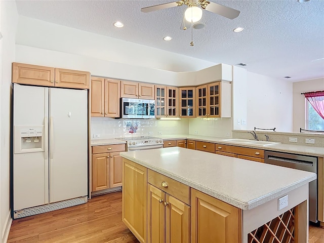 16 Ryewood Cir, Homosassa, FL 34446 - kitchen with stainless steel appliances, a sink, light wood-style flooring, light countertops, and ceiling fan