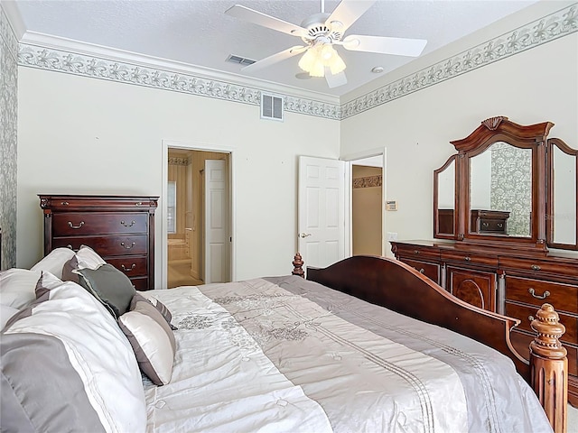 16 Ryewood Cir, Homosassa, FL 34446 - bedroom featuring ornamental molding, a ceiling fan, and ensuite bathroom