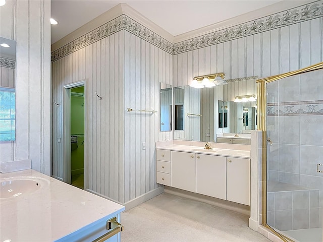 16 Ryewood Cir, Homosassa, FL 34446 - full bathroom featuring two vanities, a stall shower, and baseboards
