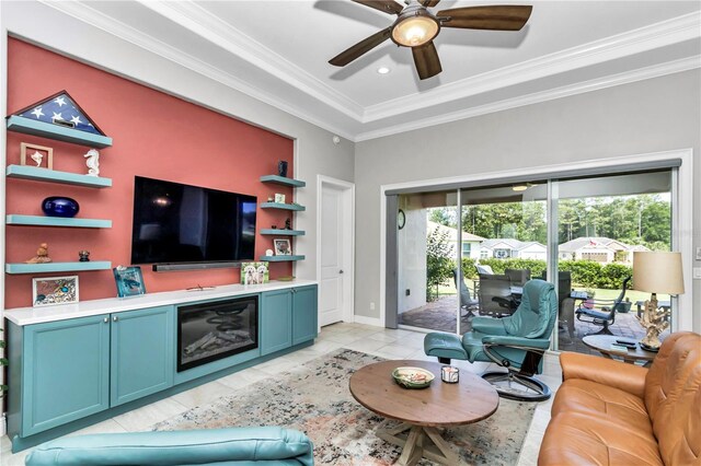 7210 SW 179th Ct, Dunnellon, FL 34432 - living area with ornamental molding, a ceiling fan, and baseboards