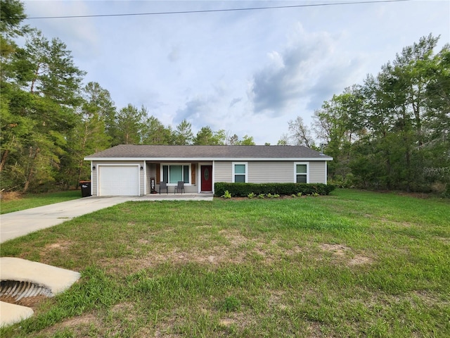 120 Fisher Ct, Ocklawaha, FL 32179 - ranch-style house featuring driveway, a garage, a front yard, and a porch