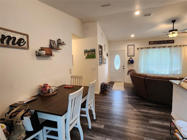 120 Fisher Ct, Ocklawaha, FL 32179 - dining room with wood finished floors, a ceiling fan, recessed lighting, and baseboards