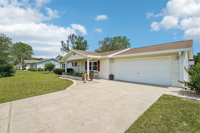 6448 SW 111th Pl, Ocala, FL 34476 - ranch-style home featuring concrete driveway, a front yard, a garage, and covered porch