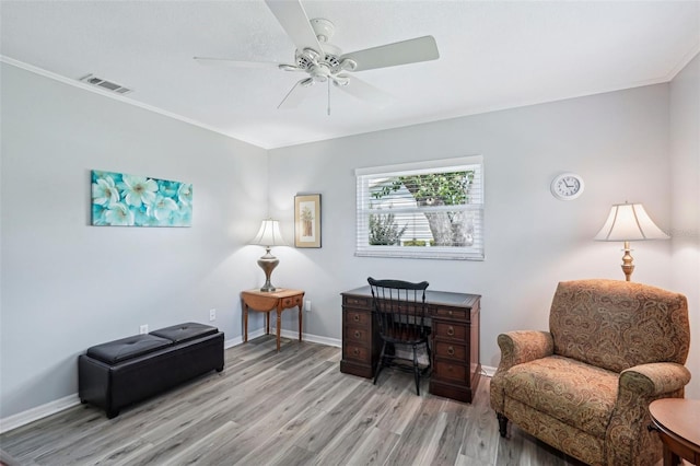 6448 SW 111th Pl, Ocala, FL 34476 - office space with light wood finished floors, baseboards, ceiling fan, and crown molding